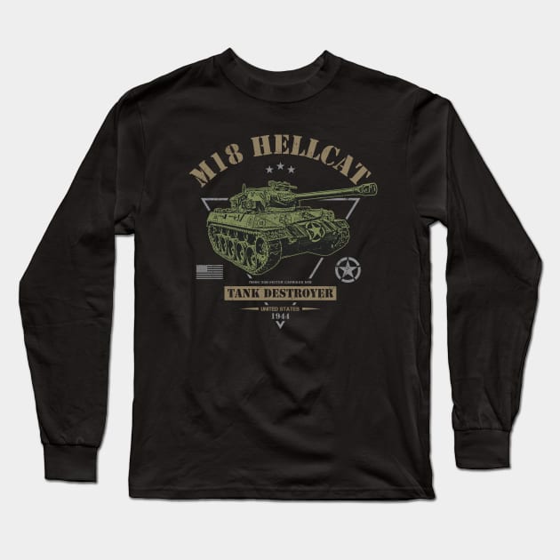 M18 Hellcat WW2 Tank Destroyer Long Sleeve T-Shirt by Military Style Designs